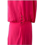 Nicole Miller Silk Cold Shoulder Maxi Dress Magenta Pink Beaded Gown Size L NWT