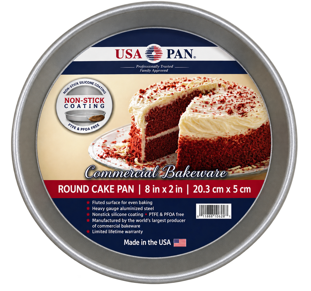 USA Pan Commercial Bakeware Round Cake Pan 8x2" Non-Stick Fluted New