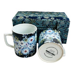 Barnes & Noble Floral Ceramic Mug Set of 2 Blue Multicolor Boxed Gift New