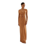 Lauren Ralph Lauren Gold Metallic Jersey Gown Twist Waist Maxi Dress Size 10 NWT