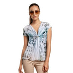 RXB Women's Crystal Embellished Tie Dye Cotton T-Shirt S/M Gray VG