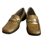 Women's Shoes BALLY Loafers Gold Patent Leather Moccasins Low Heels Moccasins