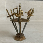 Vintage Spanish Toledo Cocktail Swords Picks Set 6 Gold Silver Metal Stand 4"