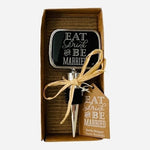 KATE ASPEN Eat Drink & Be Married Wine Bottle Stopper 4.8" Wedding Gift Silver