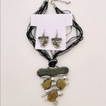 Crystal Rope Necklace Earrings Set Brown Rhinestone Costume Jewelry NWOT