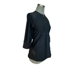 Prana Womens Bridgitte Sun Shirt L Black Nylon Cropped Sleeve UPF 50+ Swim Top