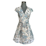 Vince Camuto Women's Blue Rose Gold Floral Jacquard V-Neck Dress 4 NWT $168