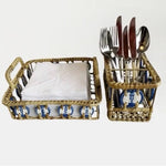 VNTG Coastal Nautical Sweetgrass Ceramic Lighthouse Utensil Caddy Napkin Holder