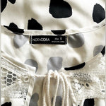 Noracora Women's Tassel Blouse S Black White Polka Dot Lace Sleeve Cotton VG
