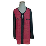 ANA A New Approach Womens Top XL Black Red Polka Dot Sheer Blouse Bow Front EXC