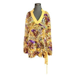 Women's Yellow Multicolor Paisley Tunic Blouse 3X Semi Sheer Relaxed Fit 31" EXC