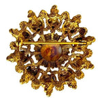 Vintage Round Iridescent Fire Opal Bead Purple Crystal Brooch Pin 1.5" NWOT