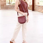 Fossil Rumi Burgundy Leather Crossbody Shoulder Bag Gold Hardware Very Good