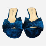 Neiman Marcus Blue Velvet Bow Tie Slides Flat Mules Women Size 5.5