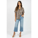 Women Top BETHANY Animal Print Button Front Shirt Chiffon Ruffled Sleeve Blouse