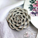 Vintage TRIFARI Signed Silver Tone Crown Flower Brooch Pin Women's Jewelry