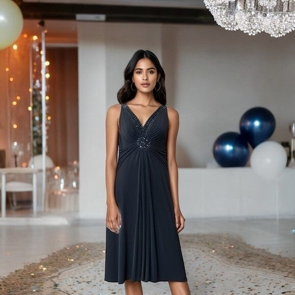 Jessica Howard Beaded Embroidered Fit & Flare Evening Dress Black Size 16