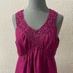 Studio M Womens Burgundy Purple Floral Embroidered Linen Knee Length Dress L EXC