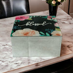 Blessed Floral Mirrored Jewelry Box 4.75" Square Keepsake Trinket Storage VG