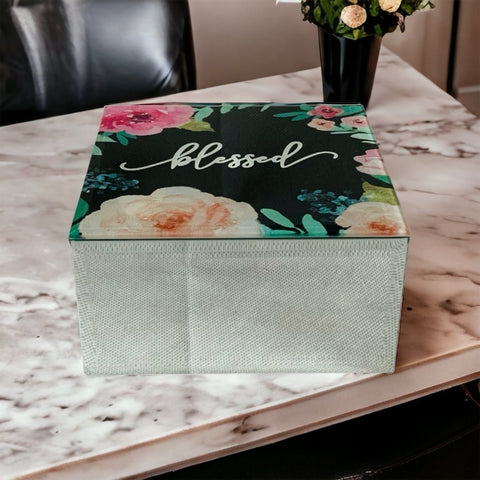 Blessed Floral Mirrored Jewelry Box 4.75" Square Keepsake Trinket Storage VG
