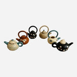 Lot 6 Vintage Chinese Yixing Ceramic Mini Teapots 1.5" Collectible Set Unique