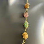 Vintage Gold Tone Wire Caged Multi Gemstone Statement Necklace 30.5" Unique EXC