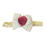 Handmade Baby Toddler Headband White Gold Polka Dot Bow Red Rose Metal One Size