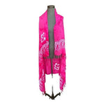Hawaiian Tropical Sarong Pink White Floral Wrap Scarf Shawl Beach CoverUp Fringe