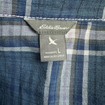 Eddie Bauer Women's Blue Western Plaid Button Down Boyfriend Shirt L Cotton VG