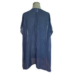 Kona Sol Women's Navy Blue Palms Print Sheer Beach Cover Up S Open Front Tunic