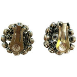Vintage Disco Ball Rhinestone Clip On Earrings 1" Silver Tone Sparkle Beads VG