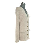 Gap Women's Tan Merino Wool V-Neck Cardigan M Button Front Ribbed Pockets EXC