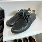 Men’s Navy Blue Perforated Leather Lace-Up Loafers Moccasins Size 42 Italy