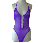 Seduction Sexy Lace Boudoir Bodysuit Purple Gold Chain Accent XS-M Stretchy NWOT