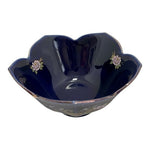 Vintage Japanese Cobalt Blue Porcelain Bowl Gold Peacock Flowers 4.5" Vase EXC