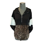 ZARA Womens Hoodie S Black White Leopard Print Colorblock Long Sleeve Sweater