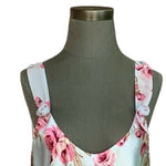 Vintage Satin Nightgown Size L Blue Pink Rose Print 3D Flowers Adjustable Straps