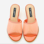 NIB KARL LAGERFELD Paris Coral Transparent Slip-On Block Heel Sandals Size 6