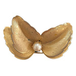 Vintage 1960s Gold Tone Pearl Petal Flower Brooch Floral Pin 2" Costume Jewelry