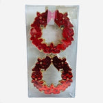 Winter Wonder Shatterproof Ornaments Set 4 Red Gold Wreath 4.75 Glitter Xmas NIB