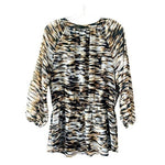 Calvin Klein Women's Peplum Tunic Blouse M Black Brown Watercolor Print EXC