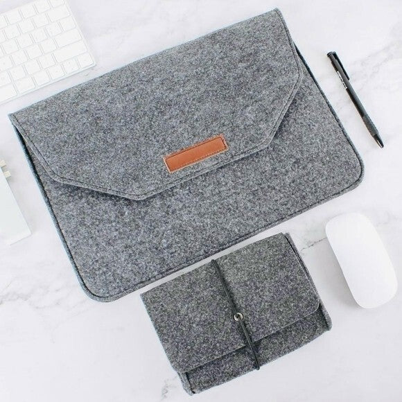 Homiee Wool Felt Laptop Sleeve Briefcase And Document Bag Set Grey 15 Inch NIB