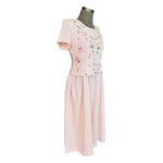 Karin Stevens Vintage 80s Pink Linen Floral Embroidered Midi Dress 4P NWT