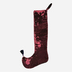Large Christmas Stocking 42" Burgundy Red Velvet Quilted Tassels Handmade India