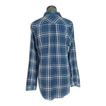 Eddie Bauer Women's Blue Western Plaid Button Down Boyfriend Shirt L Cotton VG