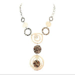 Vintage Silver Hammered Medallion Crystal 'Y' Open Circle Statement Necklace 21”
