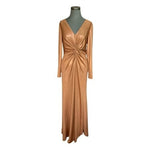 Lauren Ralph Lauren Gold Metallic Jersey Gown Twist Waist Maxi Dress Size 10 NWT