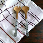 Handcrafted Wood Stainless Steel Salad Server Set 2-Piece Fork Spoon Serving Set