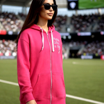 Women's Fight Like A Girl Pink Zip Hoodie Size L 80% Cotton Fleece Pockets G+