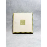 Vintage Square Scalloped Ceramic Baking Dish 7.5 Green Beige Stoneware Casserole